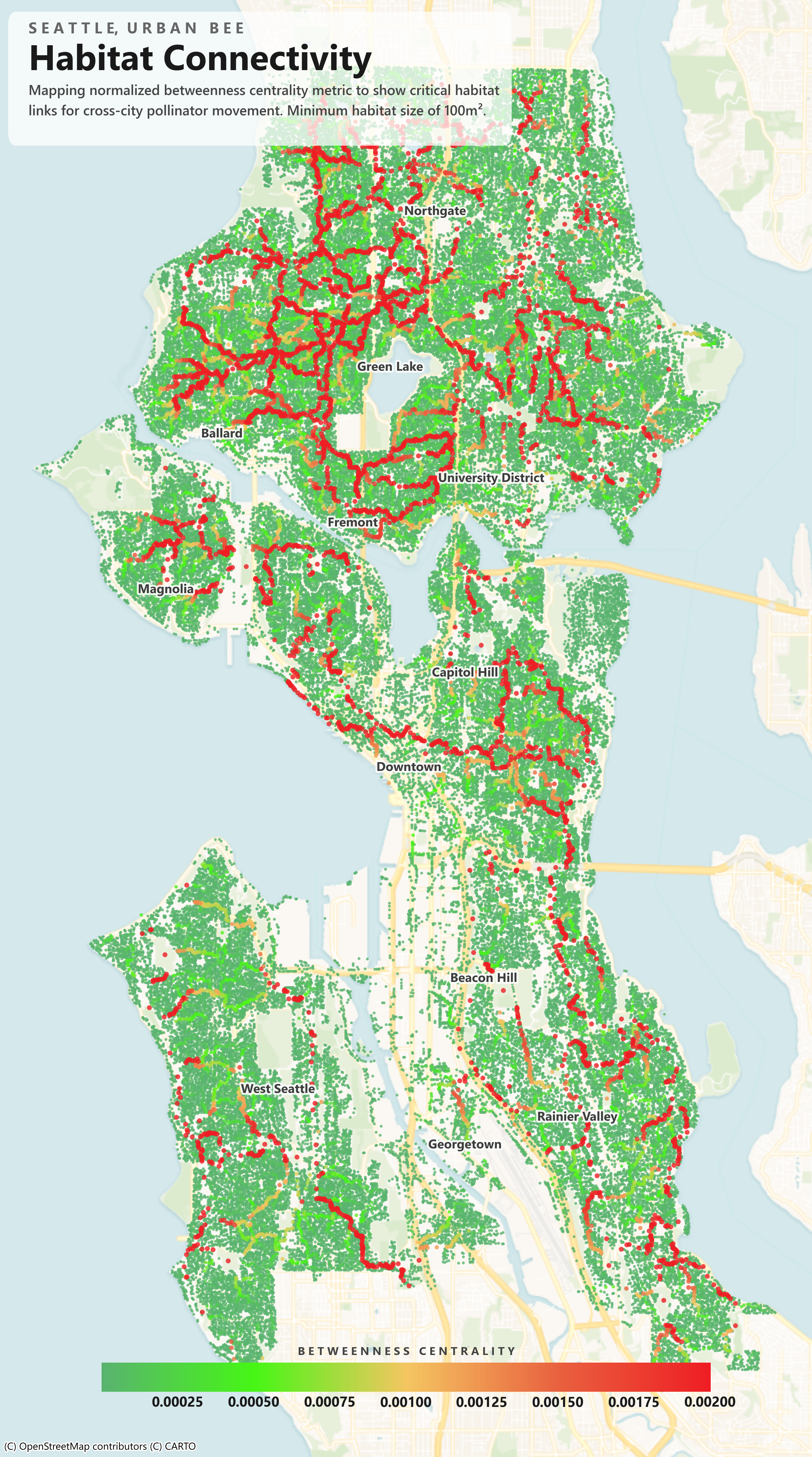 City-wide connectivity map, 100m² threshold