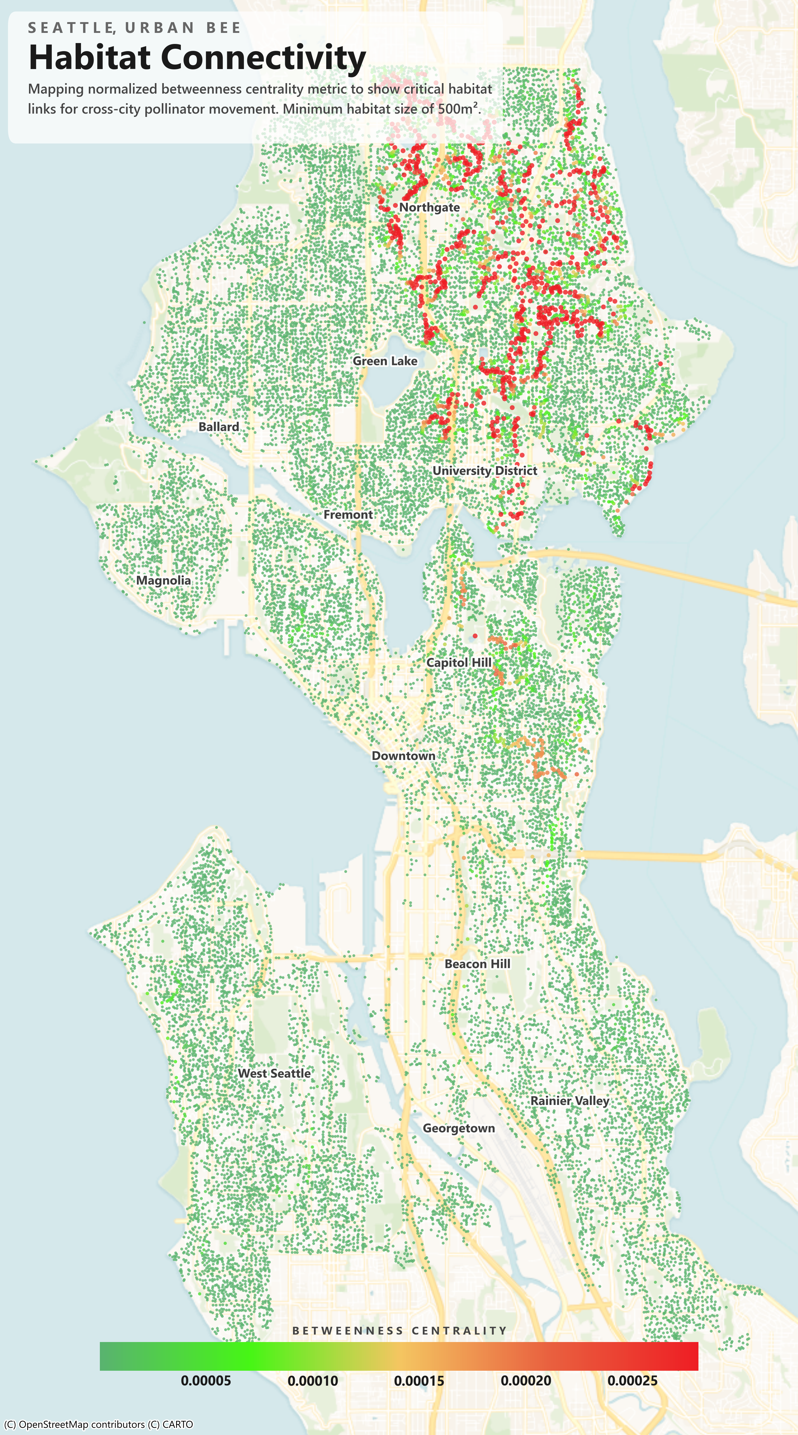 City-wide connectivity map, 500m² threshold