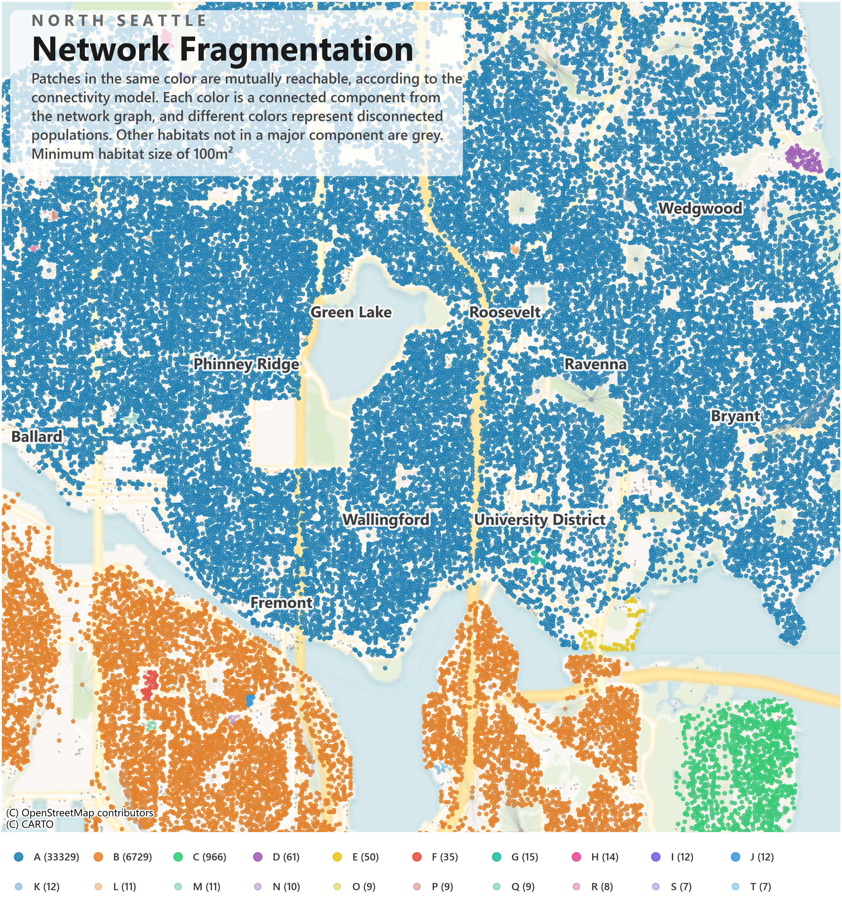 North Seattle connected components, 100m² threshold