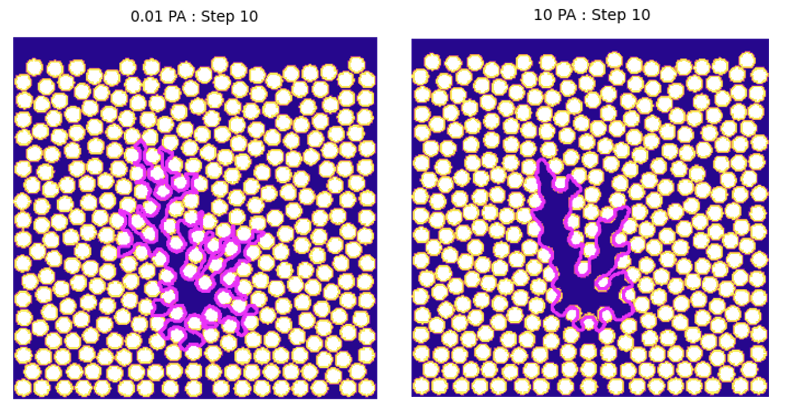 Mobile grains simulation